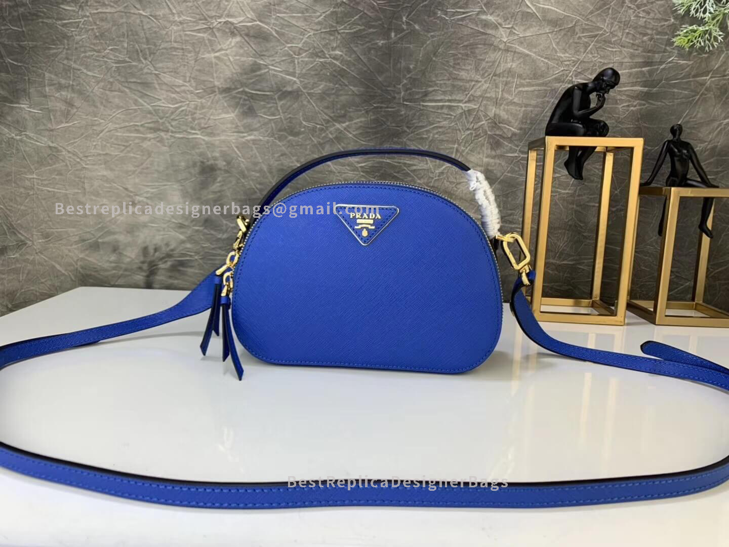 Prada Blue Odette Saffiano Leather Bag GHW 123